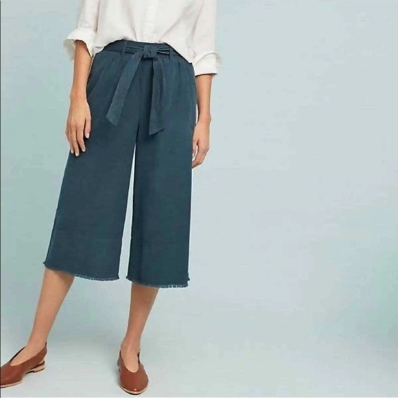 Cloth & Stone Marcel Corduroy Belted Cropped Wide-Leg Pants Teal Size Small - Picture 1 of 4